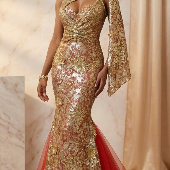 ⚜👑Luxury Couture Designer Party Prom Wedding Evening Cocktail Runway Gown Dress - Picture 2 of 6